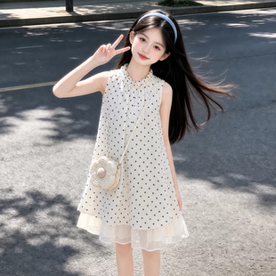 女童裙子夏薄款2026新款儿童独特漂亮波点连衣裙女大童初中生夏裙