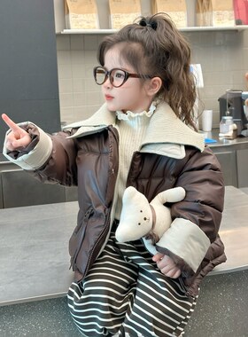 女童棉服冬装2025新款棉袄儿童皮衣外套加绒加厚宝宝冬季洋气棉衣