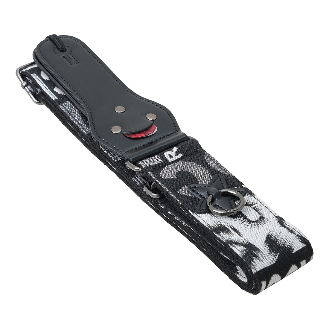 贝司吉他背带可插拨片加宽涤纶印花星形卡扣AS-030黑白摇滚+拨片