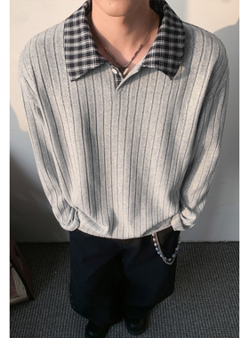 2026 春季新款 港风内景大码翻领格子长袖T恤M-5X HT26237-特P20