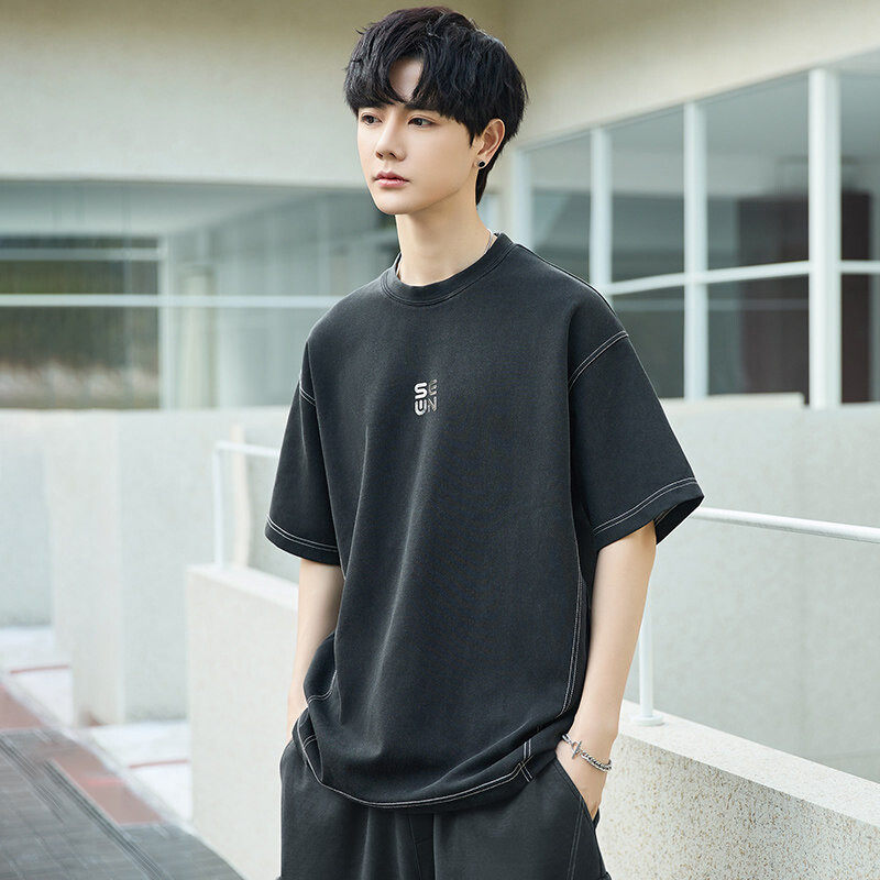 短袖T恤套装男25新款夏季休闲运动服搭配帅气短裤两件套3273-P70,男装,T恤,淘宝优惠券,粉丝福利购,淘宝优惠卷