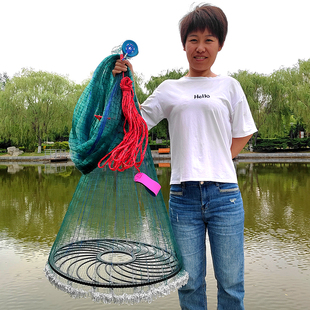 新款齿轮大飞盘渔网撒网手抛网加重开顶轮盘进口鱼线焊接链条旋网