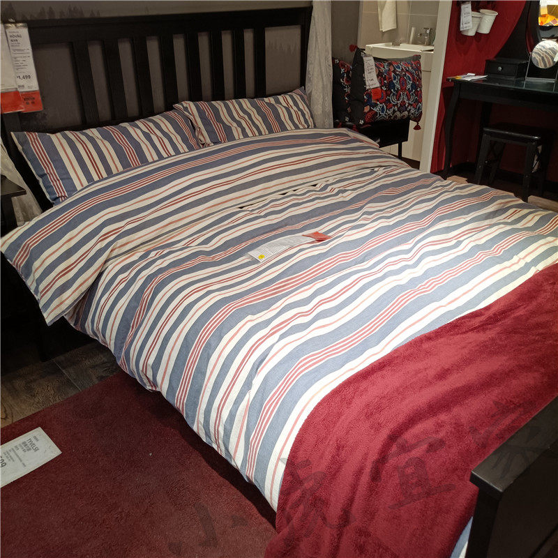 IKEA宜家 斯茂塔可被套和枕套纯棉条纹被罩学生宿舍单人双人床品