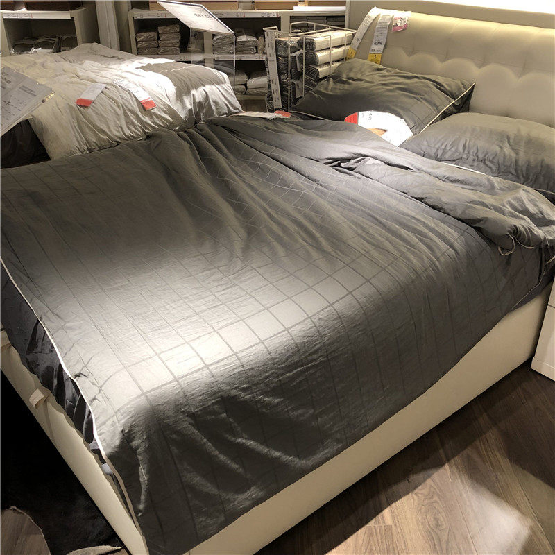 IKEA宜家帕玛拉里亚 被套灰色简约方格全棉单人双人学生被套