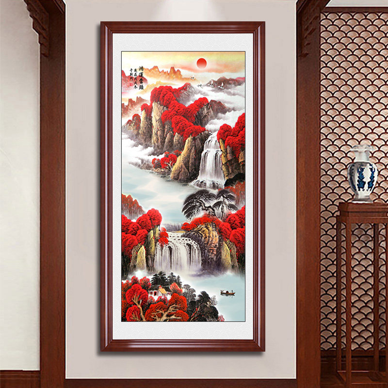 鸿运当头玄关画国画装饰画壁画走廊挂画餐厅走廊画吉祥寓意山水画_虎窝淘