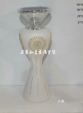 新款上架工厂直销砂岩白色贴珍珠简约落地花瓶玻璃钢花器装饰摆件