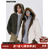 情侣连帽保暖棉服外套男款 MANYSTON美式 潮牌复古毛领加厚棉衣冬季