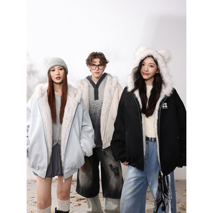 MANYSTON美式大毛领连帽棉服男款冬季潮牌青少年加厚保暖棉衣外套