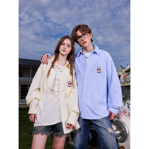 MANYSTON美式高街条纹长袖衬衫男