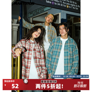 纯棉休闲衬衣外套痞帅炸街寸衫 男生夏季 复古格子衬衫 MANYSTON美式