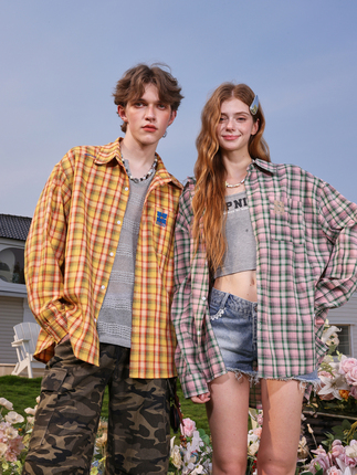 [Same Style as Lu Sitong] Manyston American Retro Long-Sleeved Shirt for Men, Spring and Autumn Couple's Outfit, Embroidered Shirt
