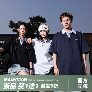 纯棉情侣装 男款 夏季 体恤上衣 POLO衫 美式 MANYSTON 280g重磅T恤短袖