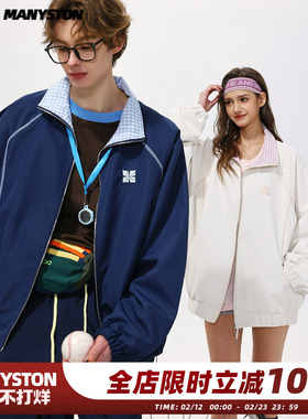 【郝熠然同款】MANYSTON美式潮牌翻领格子夹克春宽松休闲开衫外套