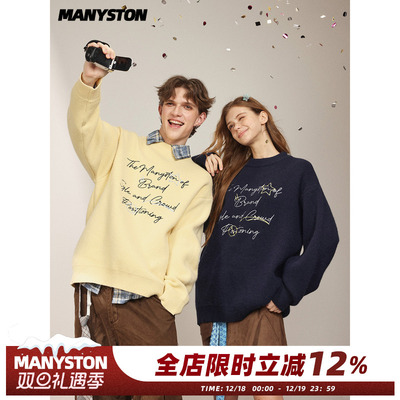 MANYSTON美式圆领套头长袖针织衫