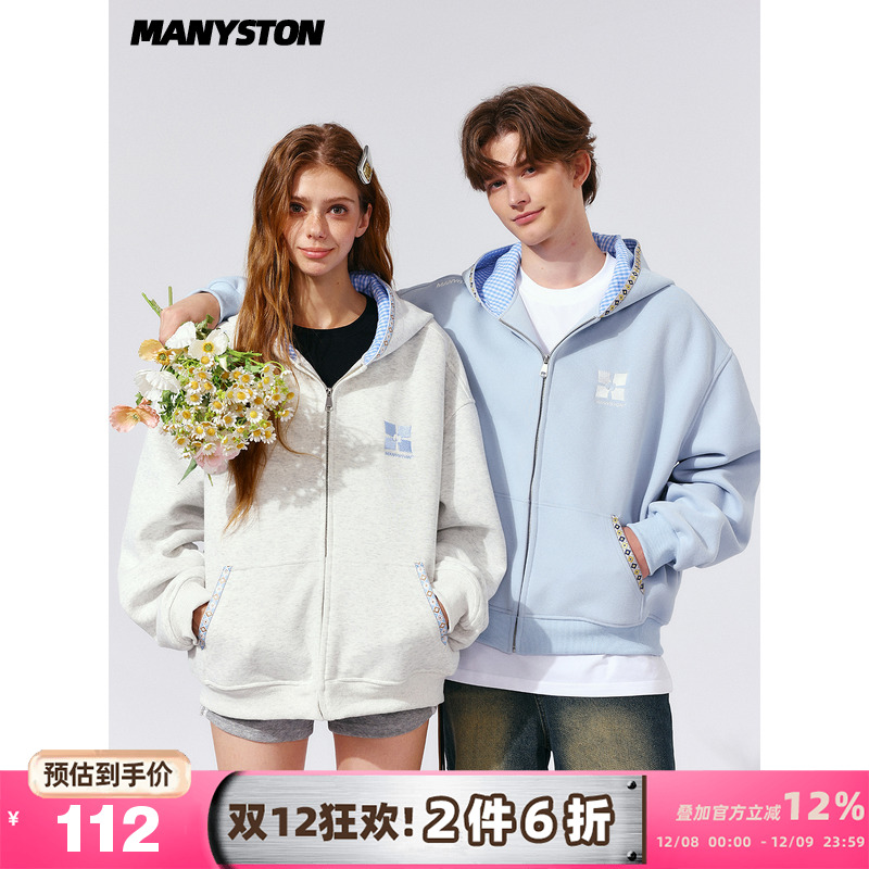 MANYSTON美式半拉链连帽卫衣男秋