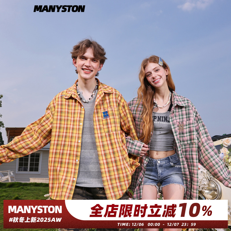 MANYSTON美式复古条纹长袖衬衫男