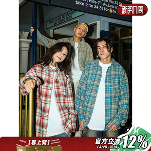 纯棉休闲衬衣外套痞帅炸街寸衫 男夏季 复古格子衬衫 清MANYSTON美式