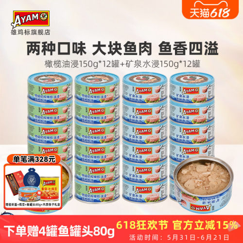 矿泉水浸橄榄油浸金枪鱼罐头24罐