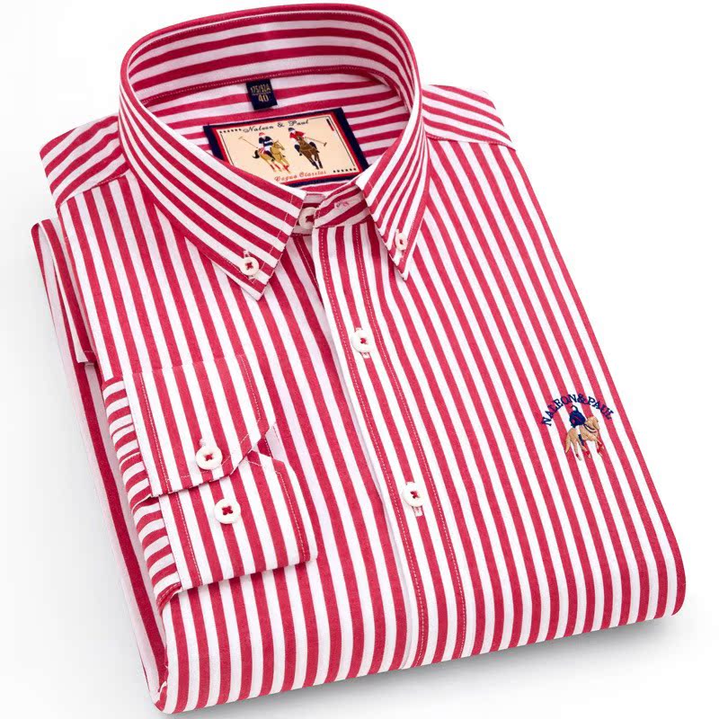 保罗纯棉磨毛长袖衬衫男士条纹