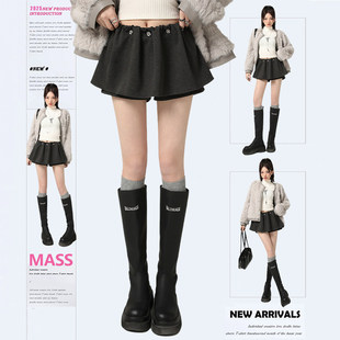 MASS2025法式毛呢蓬蓬半身裙女冬季新款高腰a字伞裙显瘦辣妹短裙