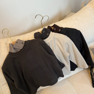 儿童韩版中性款加绒加厚领口开扣打底衫FY210