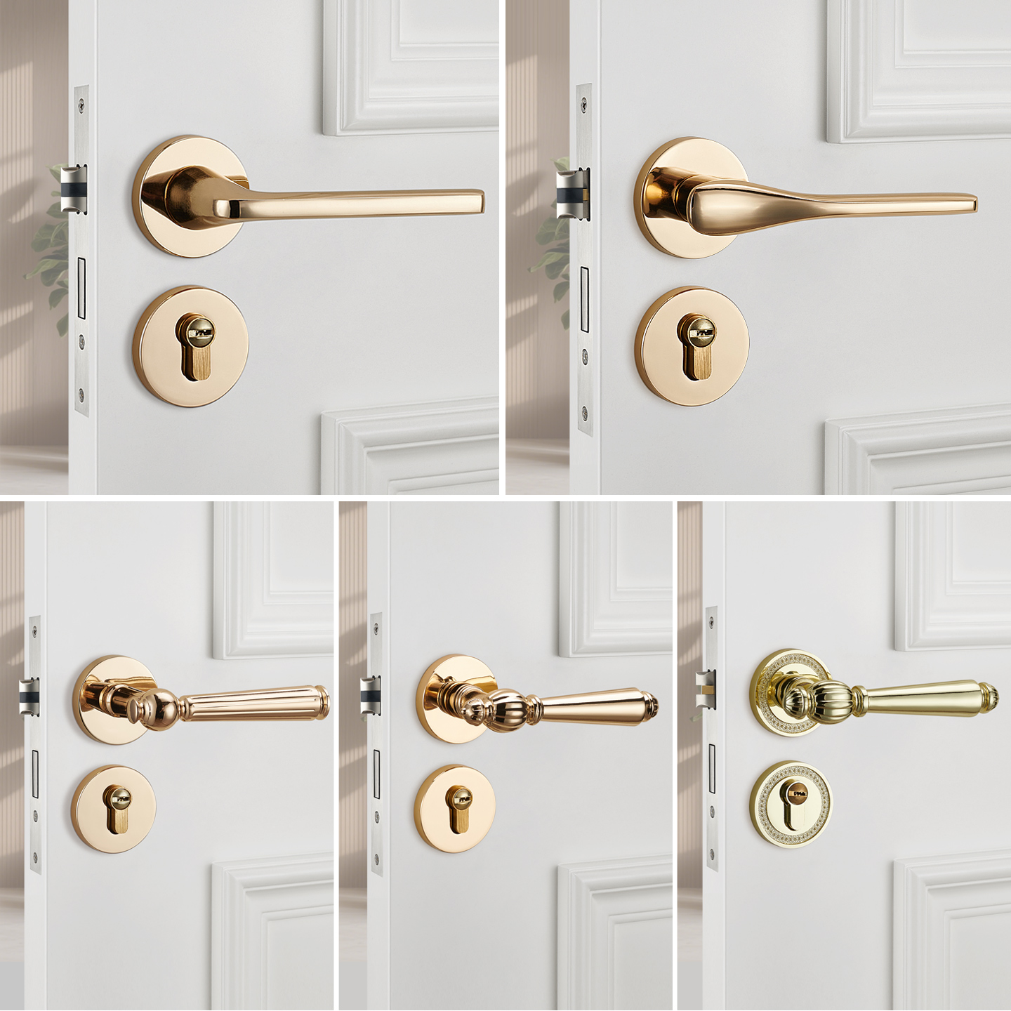 卧室门锁家用房间实木门把手锁具通用型磁吸静音金色分体锁室内