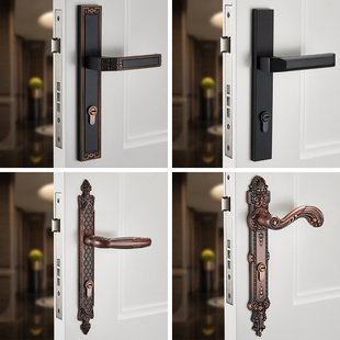 欧式庭院门锁铝艺门把手锁铁艺围墙古铜面板户外室外栅栏锁具