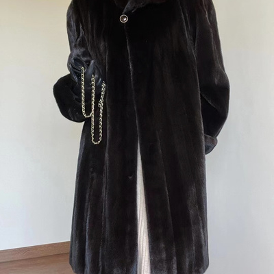 万年中古貂气质黑色立领长款款环保仿水貂毛皮草女秋冬毛毛外套