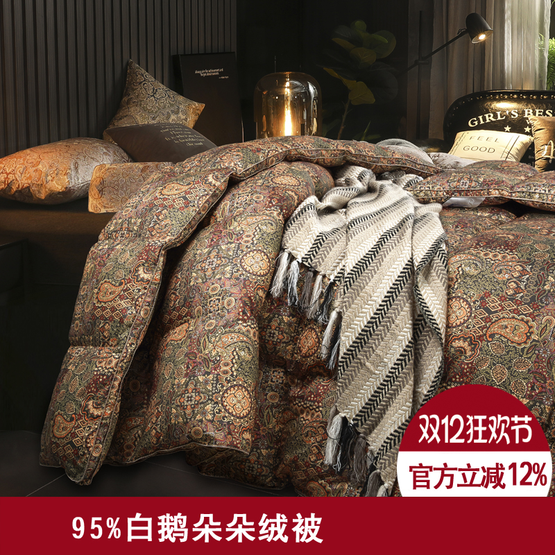 双层防绒鹅绒被全棉贡缎羽绒被