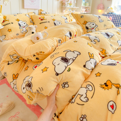 秋冬季史卢比牛奶绒保暖四件套双面珊瑚绒被套宿舍加绒床单三件套