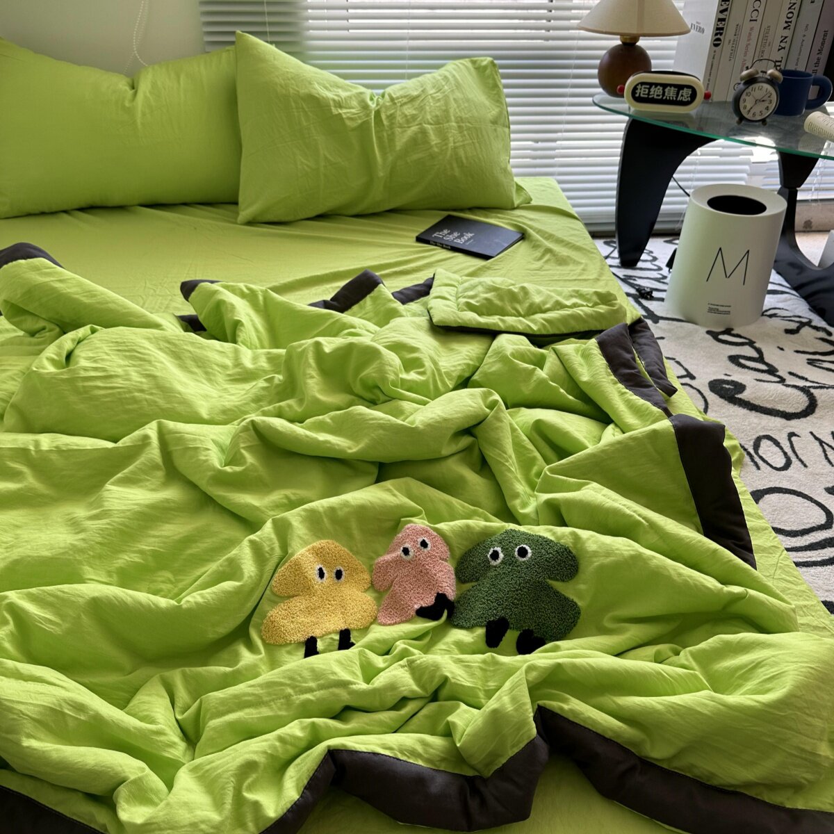 ins绿色清新水洗棉毛巾绣夏被四件套夏凉被可机洗轻薄被芯空调被