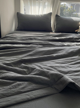 男士简约灰色水洗棉夏凉被四件套纯色可机洗空调轻薄被子被芯夏季