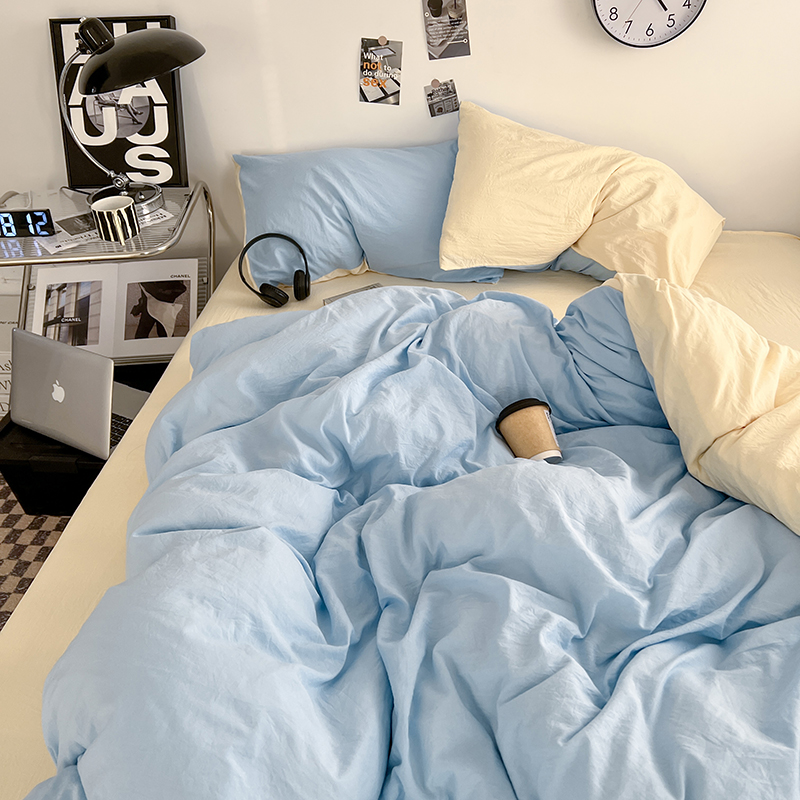 北欧天蓝水洗棉被套单件非全棉纯棉单双人被罩150x200x230三件套