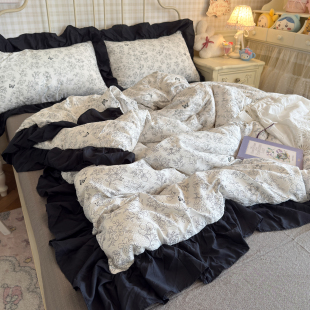 A类法式 赫本花边皱皱纱四件套床裙宿舍被套少女心床上三件套用品