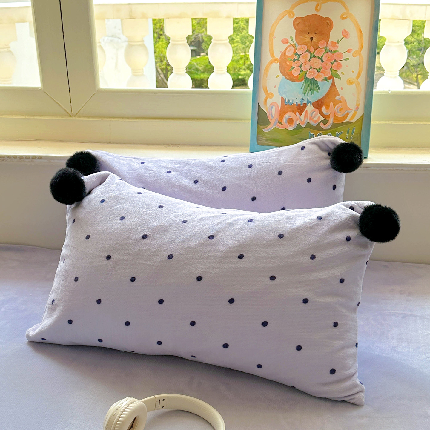 冬季紫色毛球加厚牛奶绒枕头套加绒一对装套枕头皮枕巾家用48x74,床上用品,枕套,淘宝优惠券,粉丝福利购,淘宝优惠卷