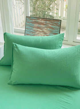 ins绿色纯色水洗棉枕头套一对装枕芯套枕头皮枕巾宿舍家用48x74cm