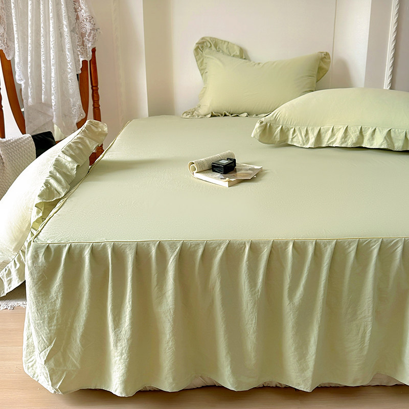 ins风简约纯色绿色水洗棉床裙床罩三件套四季通用单件床单带裙边,床上用品,床裙,淘宝优惠券,粉丝福利购,淘宝优惠卷