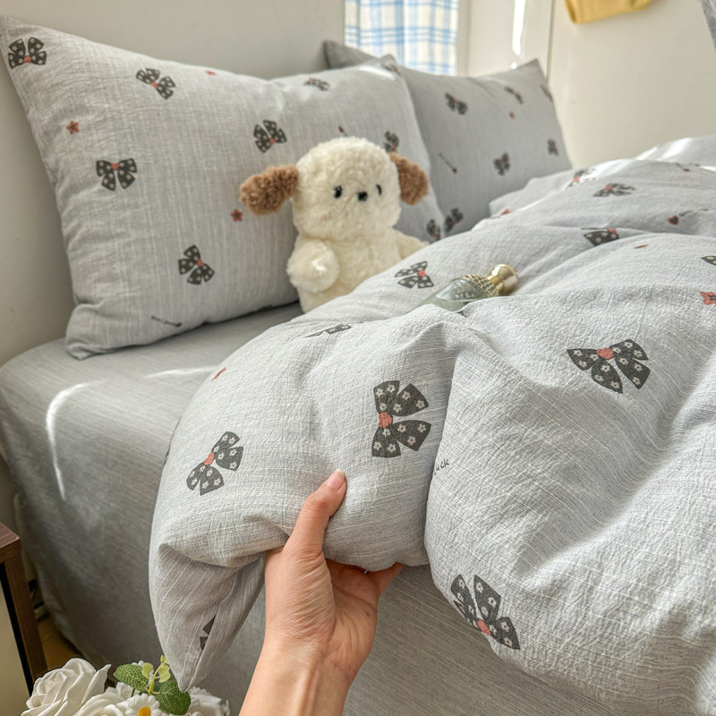 in超柔蝴蝶结色织水洗棉被套单件非全棉被罩150x200x230三四件套,床上用品,被套,淘宝优惠券,粉丝福利购,淘宝优惠卷