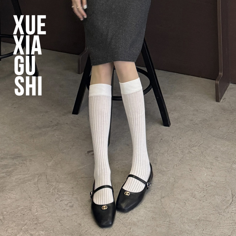 【坑条微透薄棉长袜】靴下故事重工条纹显瘦及膝袜日系美腿高筒袜