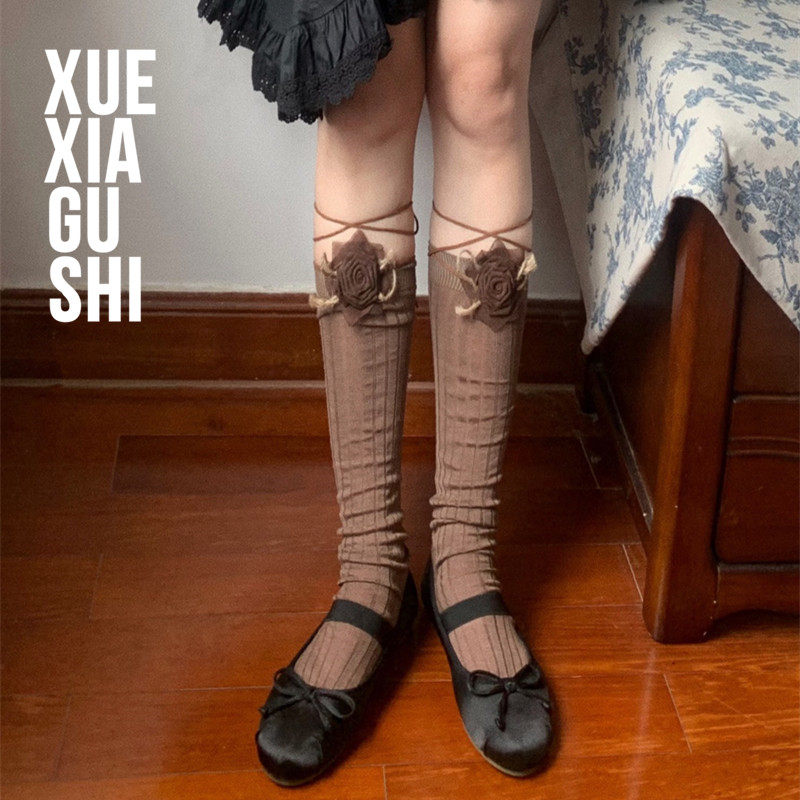 【手工玫瑰绑带女袜】