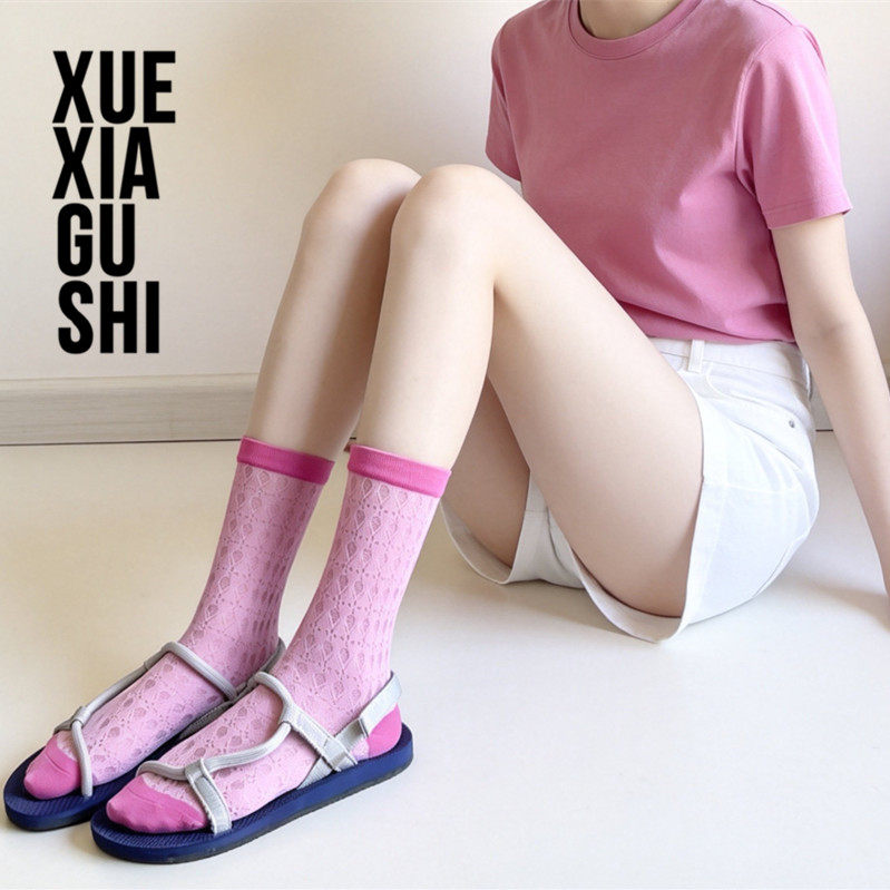 【薄棉镂空时尚女袜】靴下故事 性感穿搭日系网眼袜女中筒袜潮ins