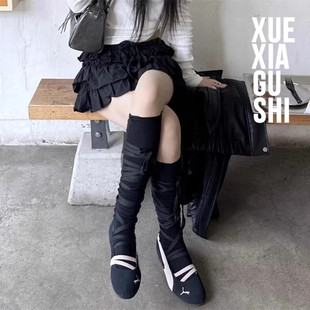 靴下故事 小众设计芭蕾风小腿袜张元 英同款 绑带薄棉ins潮长袜