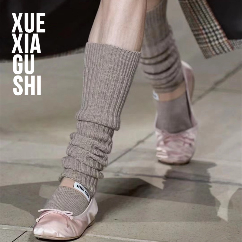 *miu同款～羊毛真抽条过膝堆堆袜