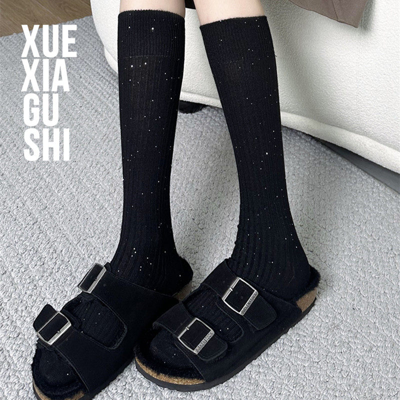 【亮片纱轻奢小腿袜】靴下故事 重工坑条显瘦微闪高筒袜ins潮女袜