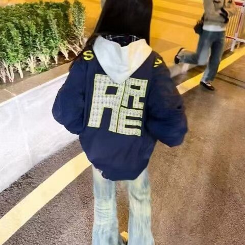 美式街头印花夹外套棒球服女春秋短外套