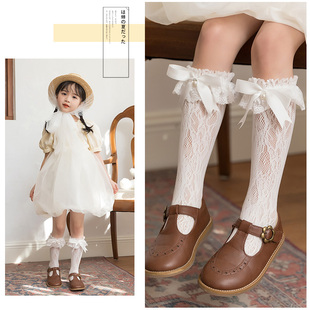 洛丽塔女童袜子夏季 膝盖小腿袜白色蕾丝可爱公主裙花边高筒袜 薄款