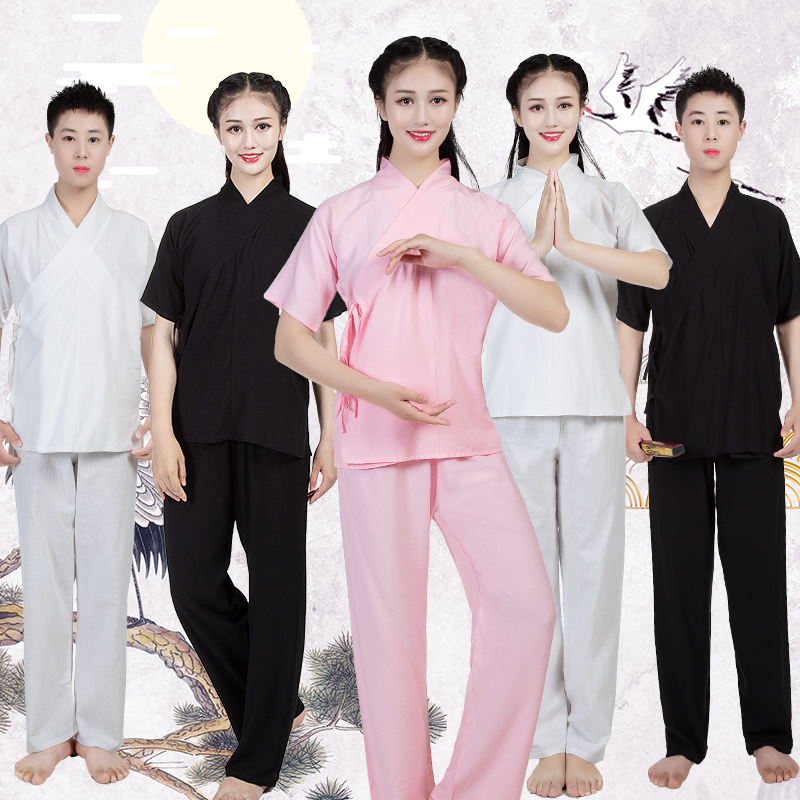 改良汉服古风道袍中式竹节棉青年图片