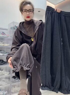 冬季加绒加厚甜椒花苞裤宽松梨形身材遮跨显瘦休闲九分哈伦灯笼裤