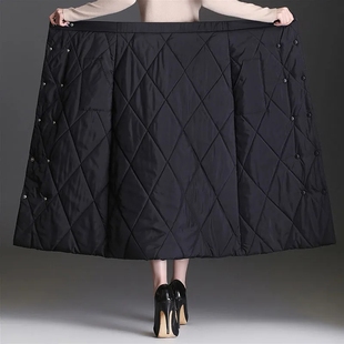 裙子A字包臀裙 一片式 加厚保暖中长款 羽绒棉半身裙双排扣秋冬新款