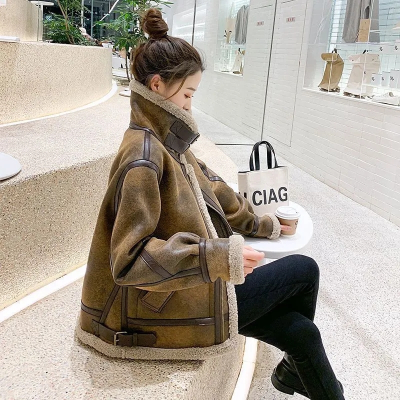 新款秋冬百搭加厚皮衣夹克